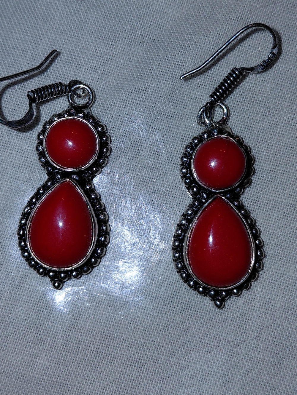 Coral Teardrop Double-Disc Dangle Earrings - Unbranded